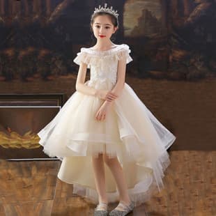 Children's Formal Dress Summer Flower Girl Kids' Train Dress Piano Performance Gown Girls' Princess Dress Little Princess Wedding