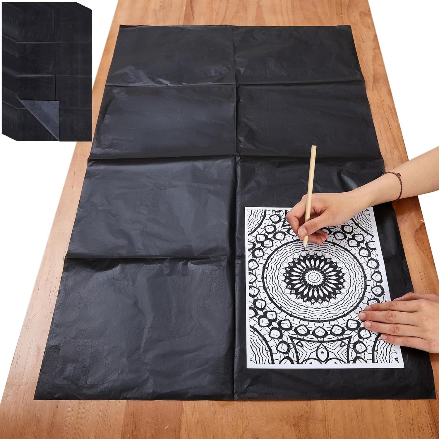 Large Carbon Paper 20.3 inches 51.6cm Transfer Paper Single-sided Black Carbon Paper for Tracing and Drawing