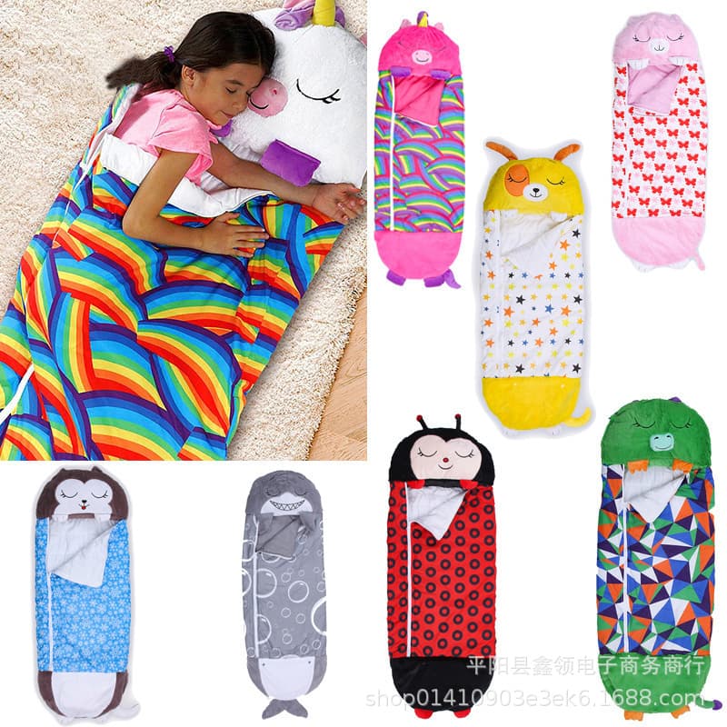 Amazon Best-Selling Sleeping Bag Cartoon Kids Anti-Kick Sleeping Bag with Pillow, Warm One-Piece Cute Camping Sleeping Bag for Outdoor