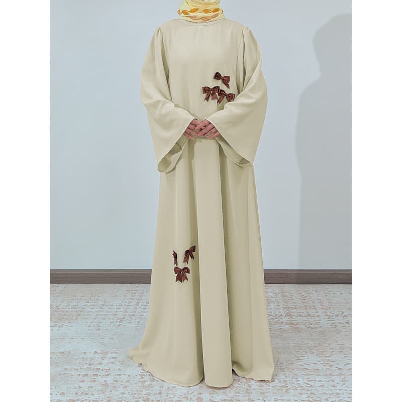 Wholesale solid color long loose dress bell sleeves bow decoration religious daily two-wear style