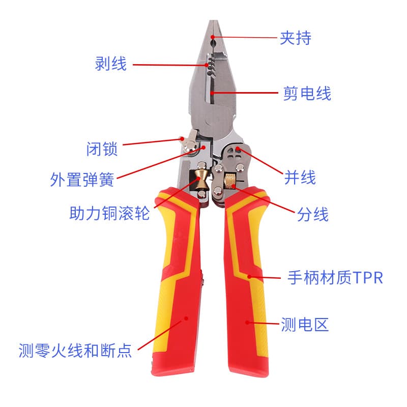 9-in-1 Multifunctional Electrician Wire Stripper with Voltage Detection, Cable Cutter, Scissors, Wire Stripper, Crimper, and Wire Splitter Pliers