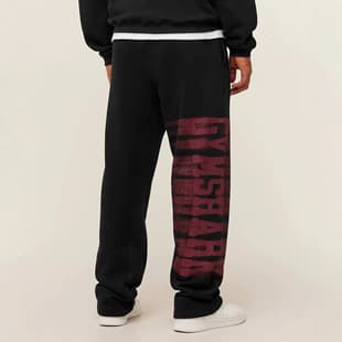 GYMSHARK New American Style Sweatpants, Cotton Terry Printed Wide Leg Pants for Gym, Bodybuilding, Running Training