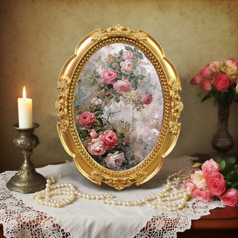 Vintage Carved Gold Oval Resin Photo Frame Baroque Style 5X7 Inch Desktop Decoration