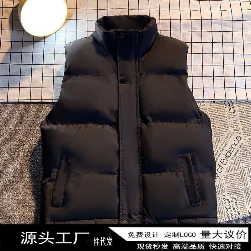 Men's vest autumn/winter down cotton padded vest, plus size casual vest, trendy warm thick vest, unisex workwear jacket for men