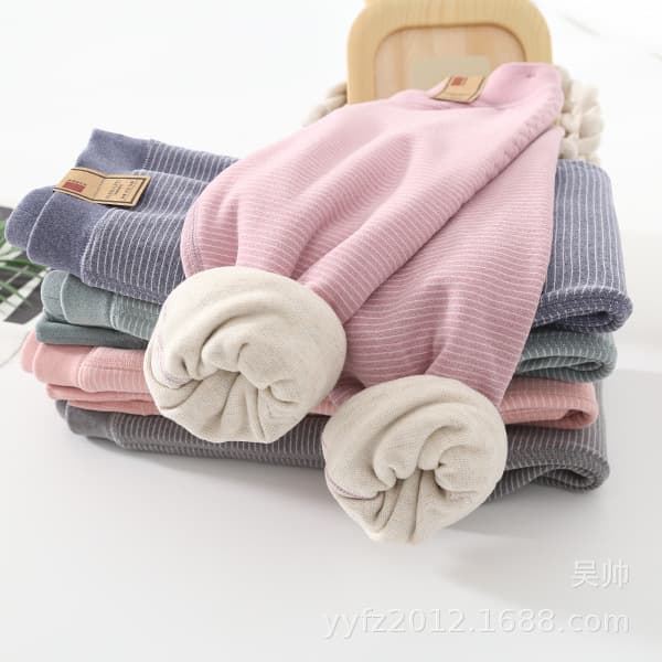 2024 Winter Children's Double-Layer Striped Cotton Pants, Double-Sided Brushed Thermal Fiber, Fleece-Lined and Thickened New Style Warm Pants