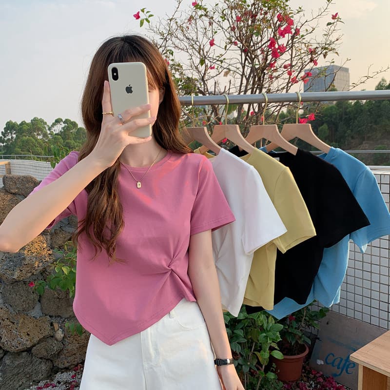 Wholesale Women's Summer Clothing Korean Style Cropped Top Casual Versatile Loose Fit Sleeves T-shirt Trendy Women's Apparel