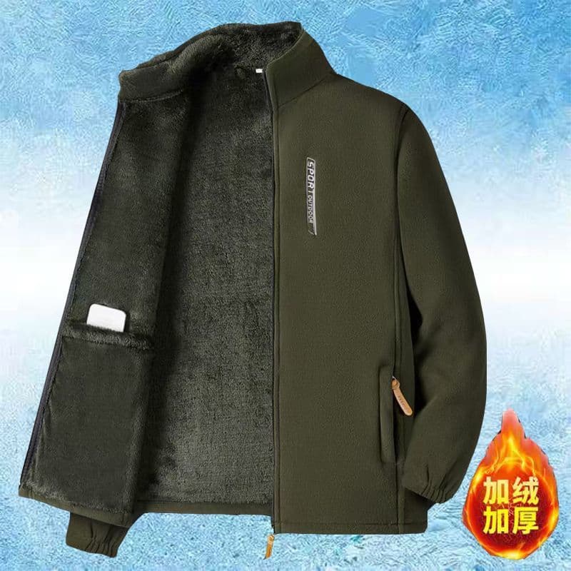 Autumn Winter Fleece Jacket Men, Fleece-Lined Thickened Loose Stand Collar Cardigan, Polar Fleece Top, Cross-Border Hoodie Middle-Aged and Elderly Wear