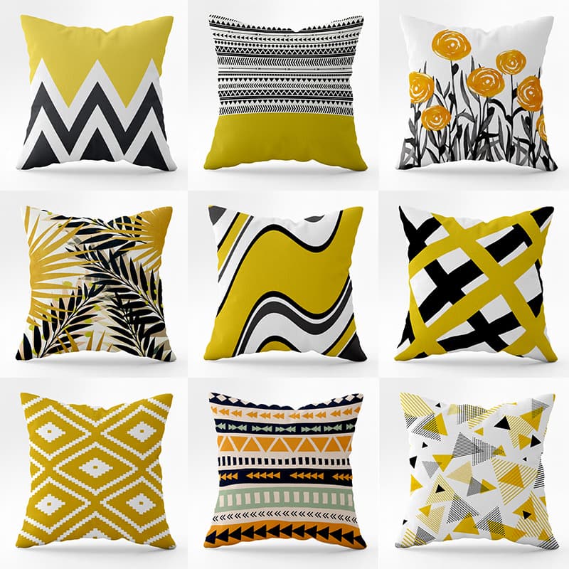 New Cross-Border Geometric Pattern Pillow Cover Isn Simple Yellow Striped Pillow Cover Ultra-Soft Thick Velvet Printed Pillow Cover
