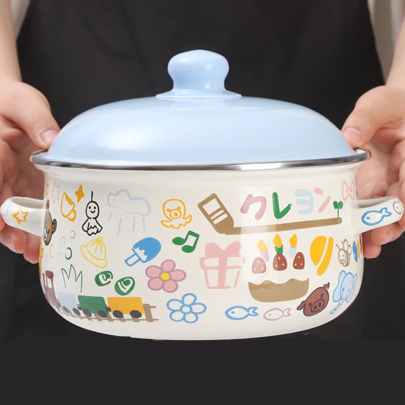 Single-Serving Enamel Pot with Dual Handles, Thickened Vintage Mini Enamel Soup Pot, Noodle Bowl, Milk Pot, Small Hot Pot from Factory