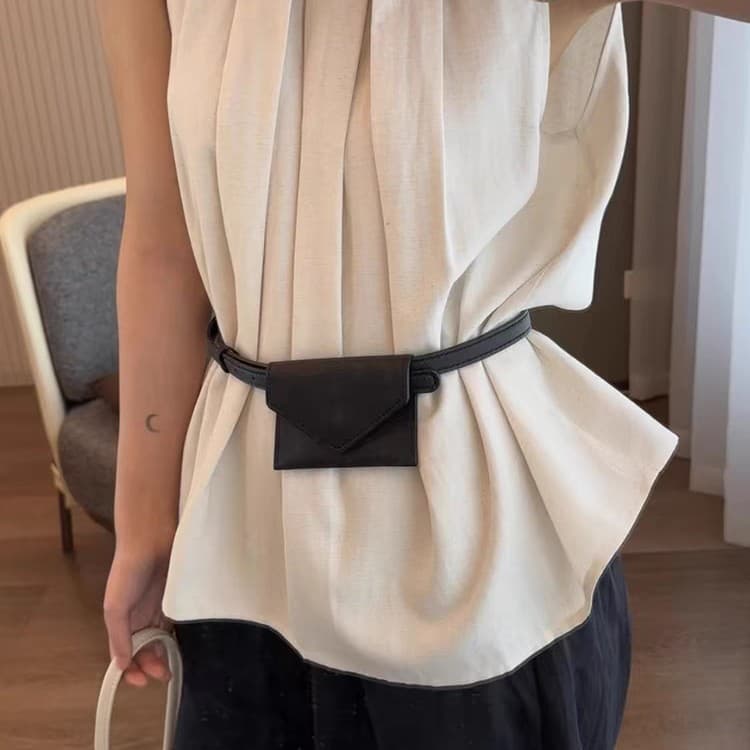 Korean Style Fashion Mini Square Waist Bag Decorative Styling Hanging Bag Soft PU Leather Internal Structure Artificial Leather