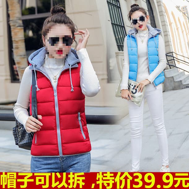 Autumn Winter Cotton Vest Women Short Korean Version Slim Fit Thickened Plus Size Fashion Cotton Vest Hooded Waistcoat Women