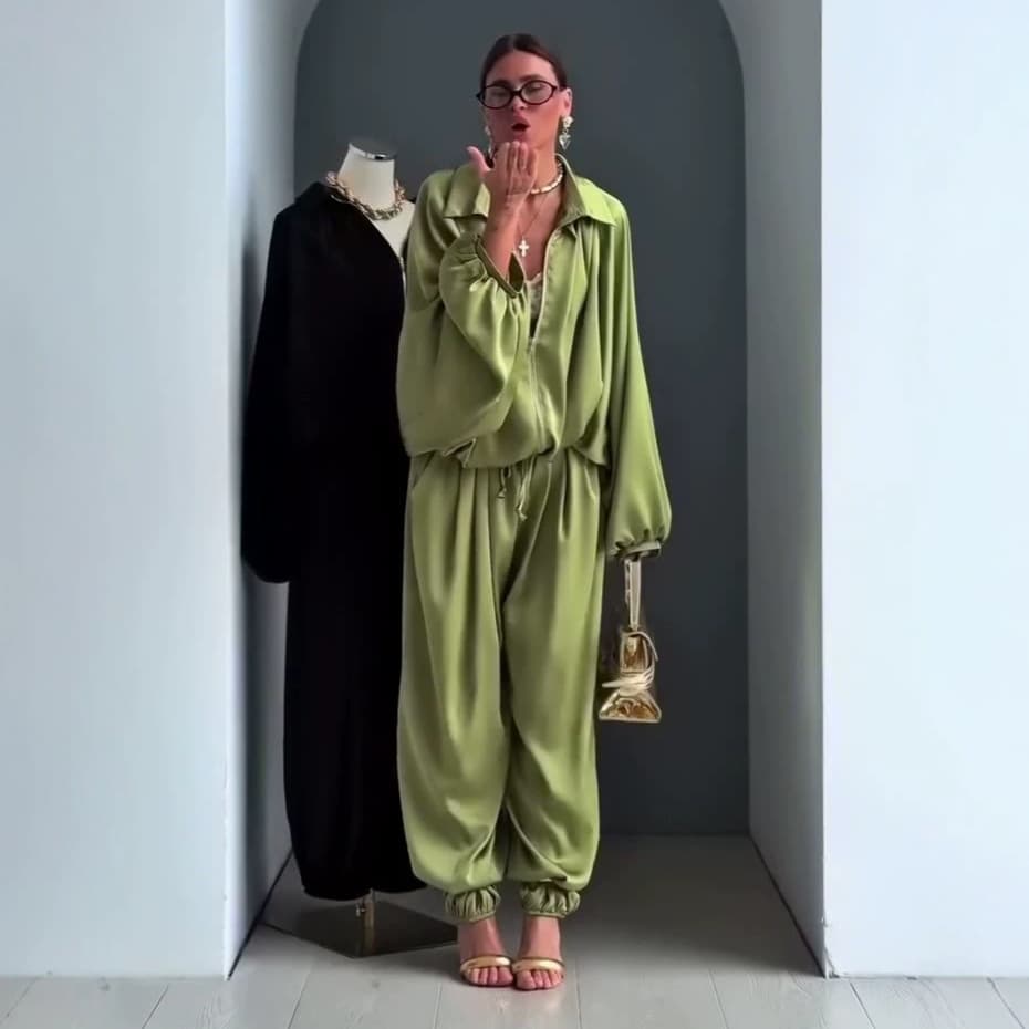 Amazon Cross-border 2026 Women's Autumn New Solid Color Long Sleeve Zip-up Jacket and Jogger Pants Set