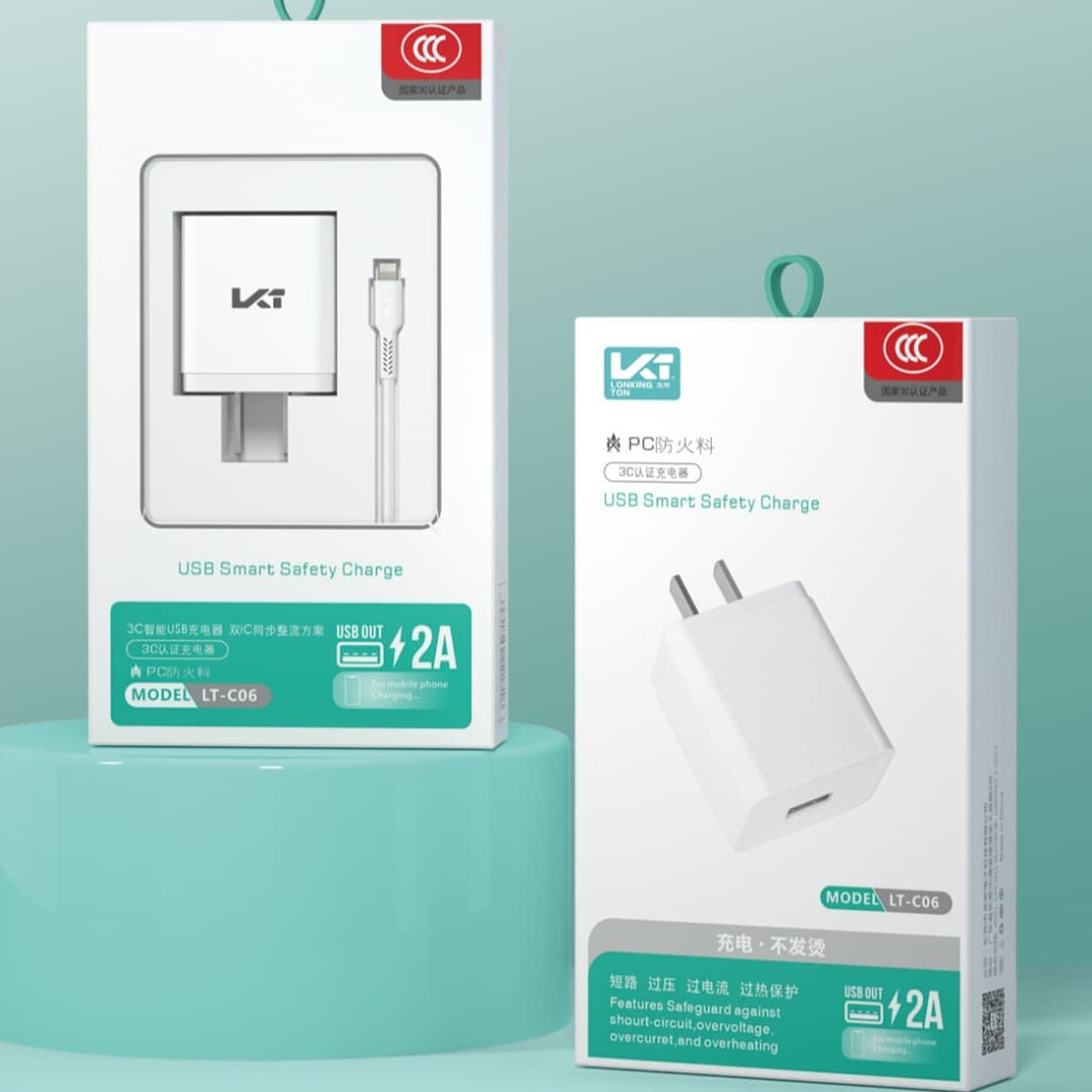 LQ Fast Charger 2A Kit Compatible with Apple Huawei TYPE-C Android Phone Universal Charging Head Data Cable