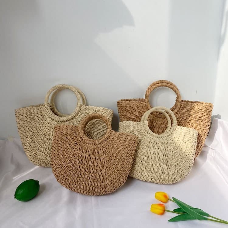 Straw bag, beach vacation handbag, hand-woven straw bag, beach vacation hand-woven bag for women