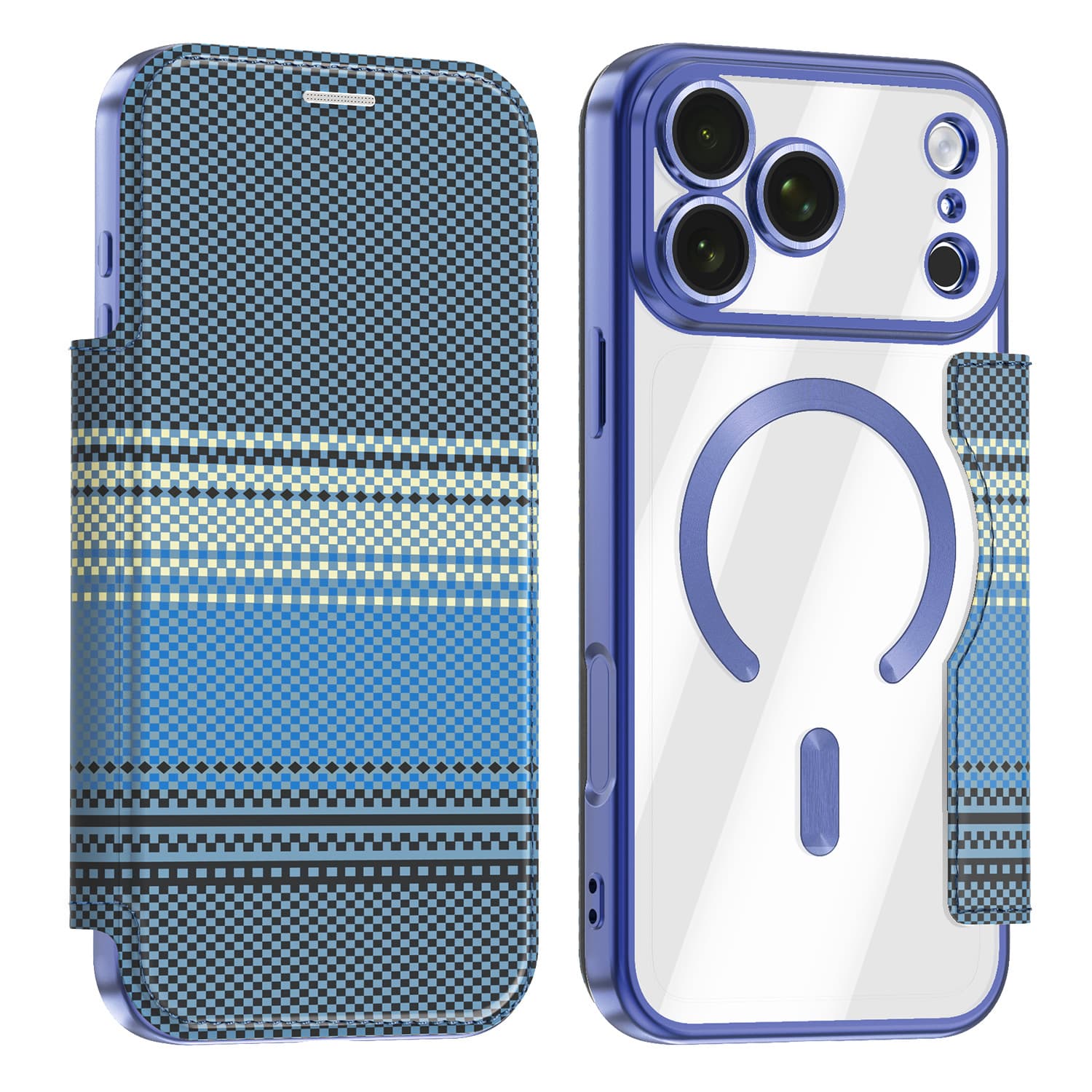 Compatible with iPhone 17 Pro Max Case, Leather Flip Cover Kevlar Magnetic iPhone 16 Card Slot Protective Case 15