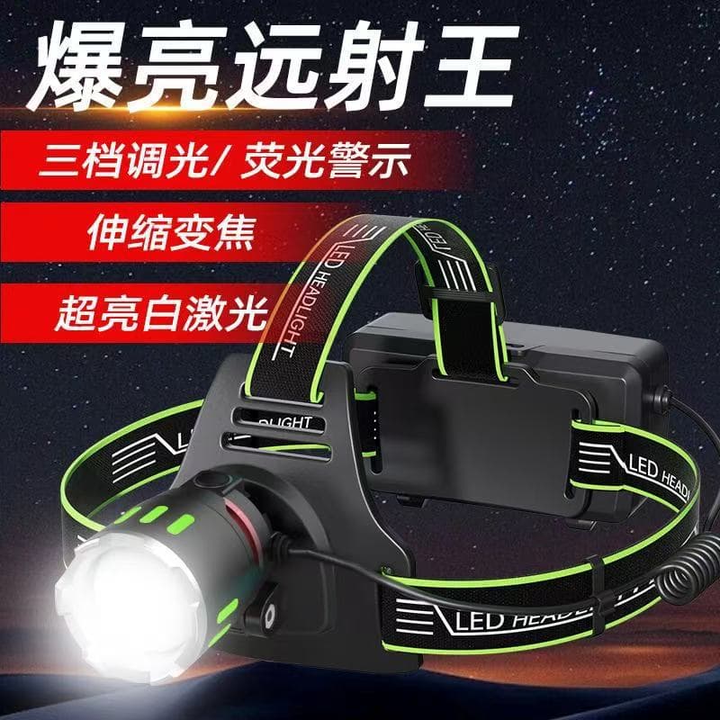 Cross-border White Laser Headlamp Outdoor Multifunctional Power Bank Head-Mounted Flashlight High-Power Zoom Headlamp TYPE-C Charging