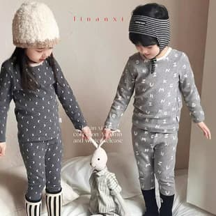 82310 Wool Blend Children's Homewear 2025 Spring/Autumn New Style Class A for Boys and Girls Baby Autumn Long-Sleeve Top and Bottom Two-Piece Set