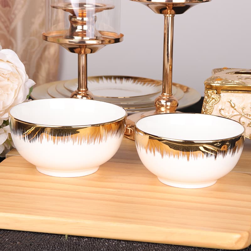 Nordic simple gold-rimmed bowl ceramic straight mouth bowl with gold-rimmed large soup bowl salad bowl noodle bowl rice bowl