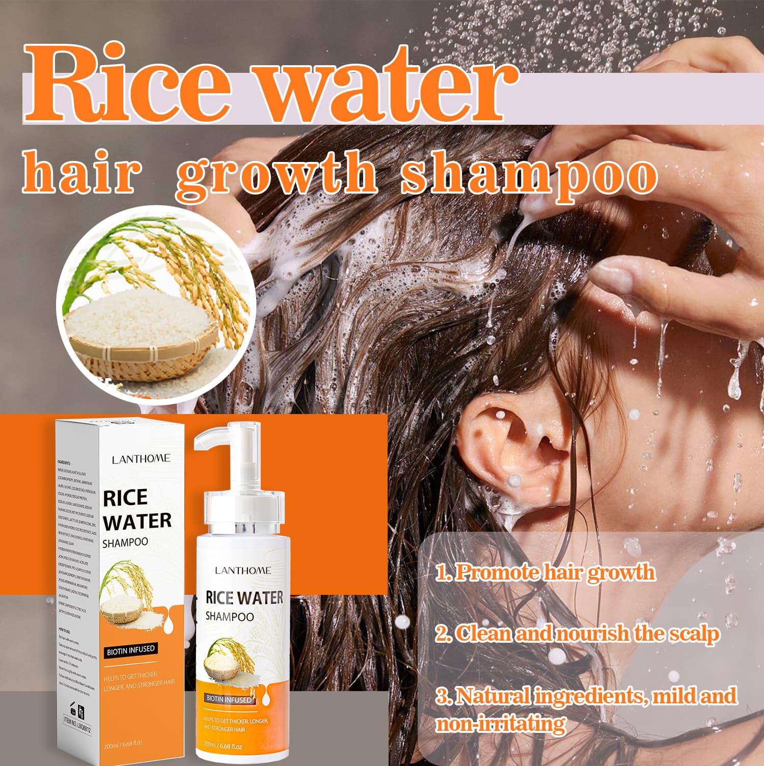 Cross-border spot Lianbiquan rice water shampoo Rice water shampoo 200ml manufacturer wholesale