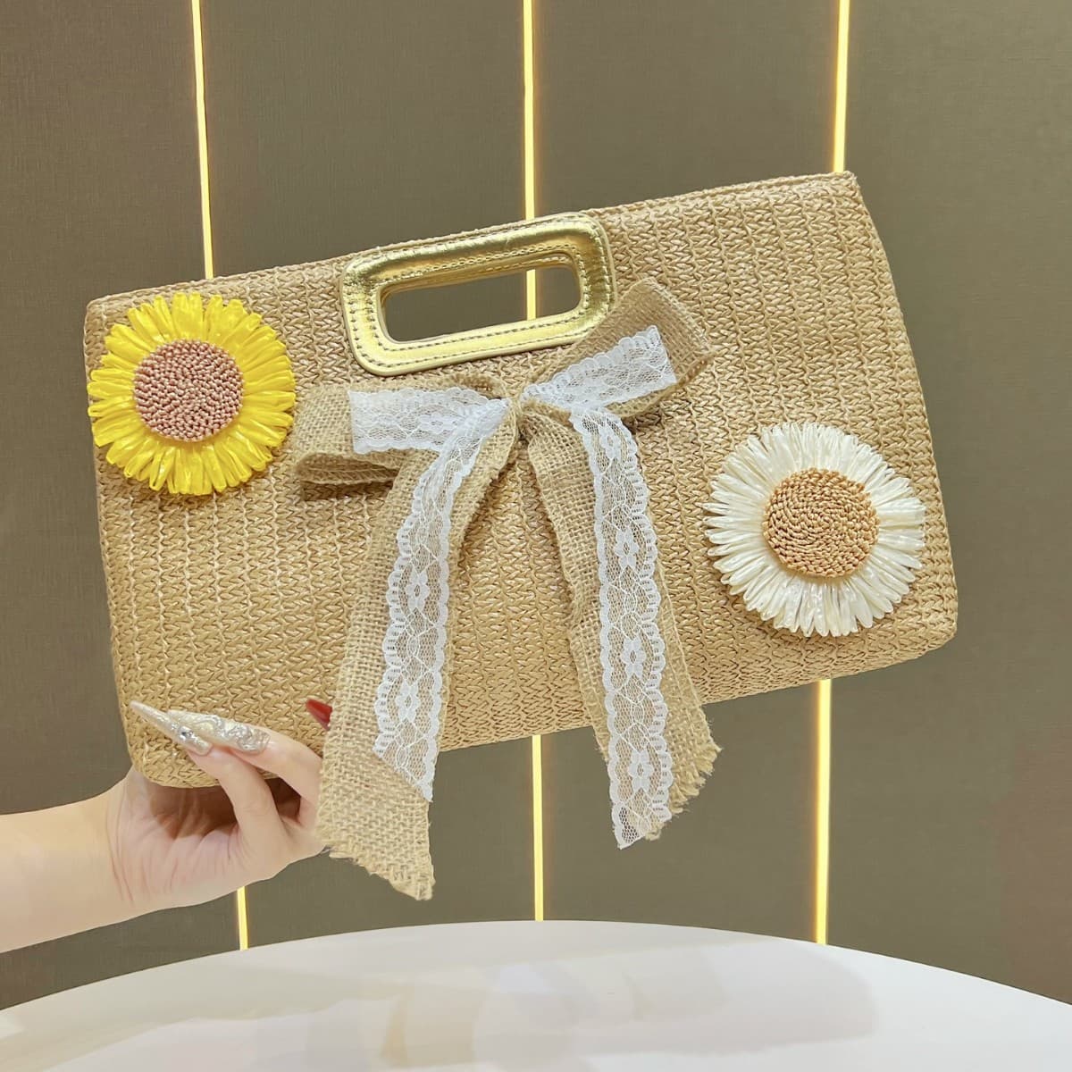 New Woven Shoulder Bag Fashion Straw Handbag Personalized Crossbody Bag Small Square Bag Versatile Niche Chain Bag