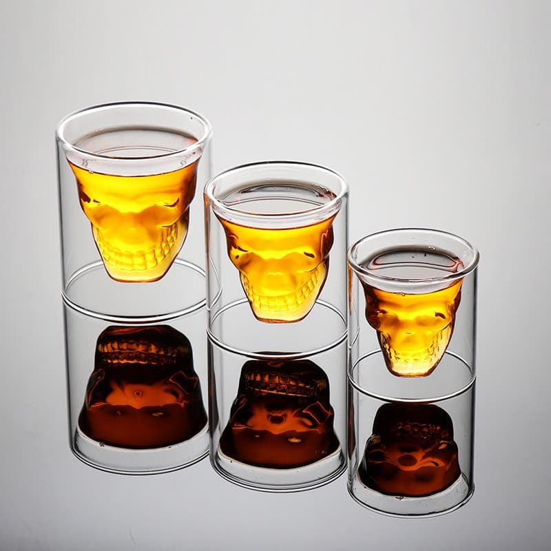 Dropshipping Double-Layer Skull Glass, Creative Personality Bar Whiskey Glass, Cocktail Glass, Glass Wine Glass