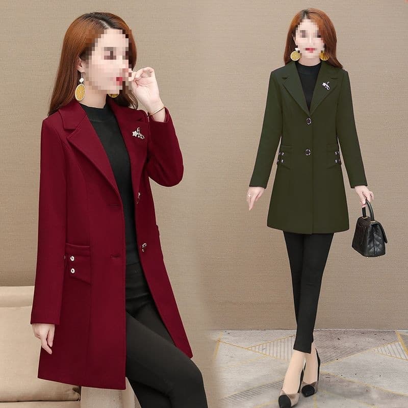 Spring/Autumn New Style Mother's Coat Women's Mid-Length Plus Size Slim Fit Slimming Mid-Age Top Elderly Women's Coat