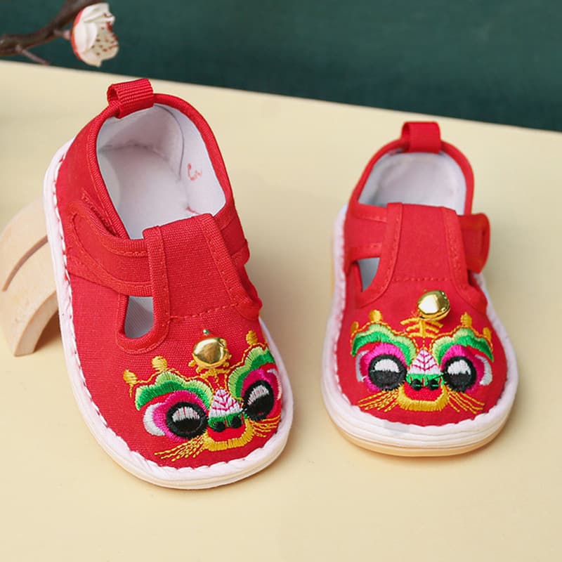 Spring and Summer New Baby Tiger Head Shoes, Children's Thousand-Layer Sole Canvas Shoes, Embroidered Full Rubber Sole Baby Shoes, Breathable Cloth Shoes