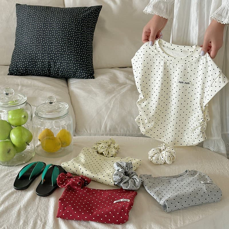 [T-Shirt Stock Collection] New Cartoon Stylish Cute Girls Baby Polka Dot Plaid Contrast Color Short Sleeve Top