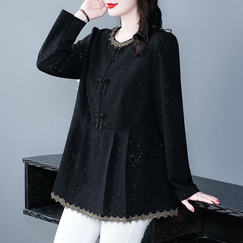 Autumn/Winter New Style Plus Size Round Neck High-End Shirt Long Sleeve Top T-Shirt Loose Slimming Elegant Mother Mature Women's Clothing