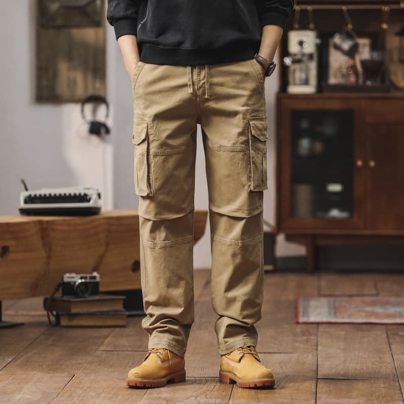 Men's Thick Cargo Pants Simple Loose Straight Leg Long Pants Outdoor Casual Pants Trendy High-End Style