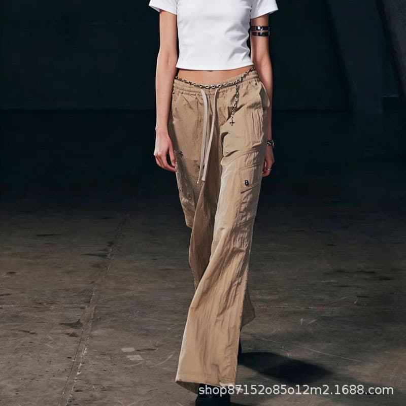 SMFKE phantom tower outdoor sports pants waterproof nylon high-waisted straight wide-leg work casual pants