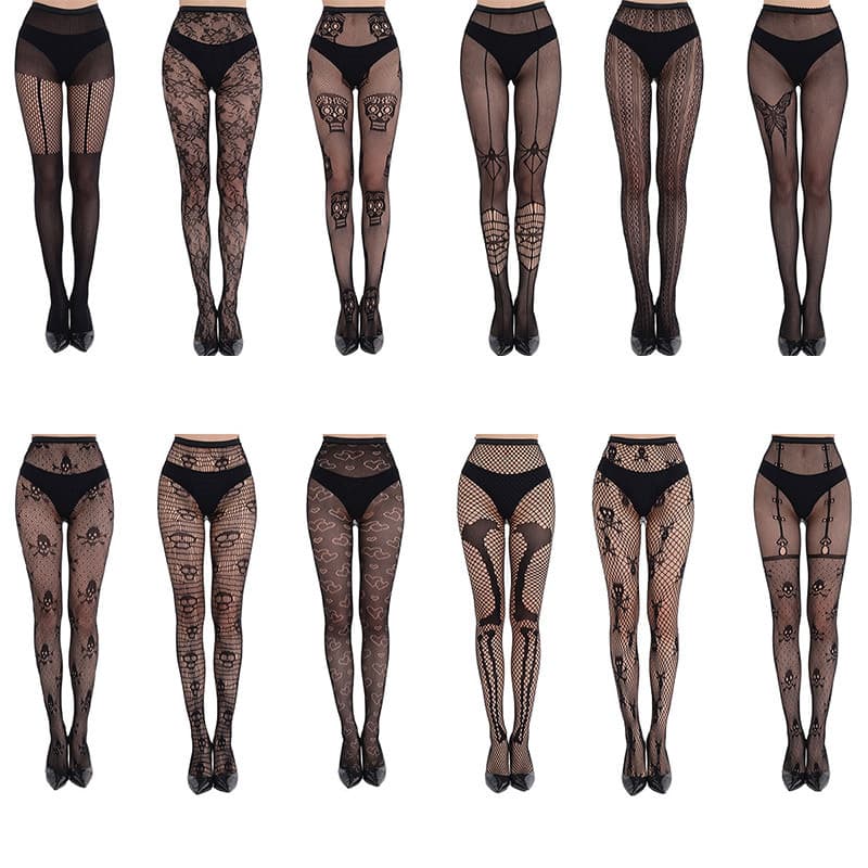 Foreign trade cross-border European and American pantyhose fishnet stockings fashion girls sexy tattoo lace body jacquard lace hollow