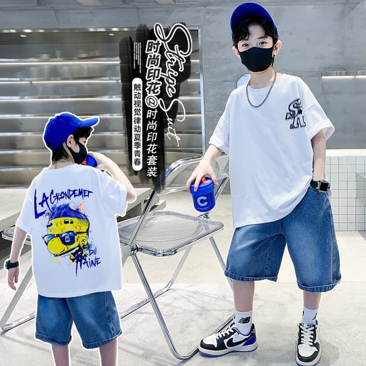 Kids Boys Summer Set Short-Sleeve Thin 2026 New Mid/Older Kids Summer Loose Handsome