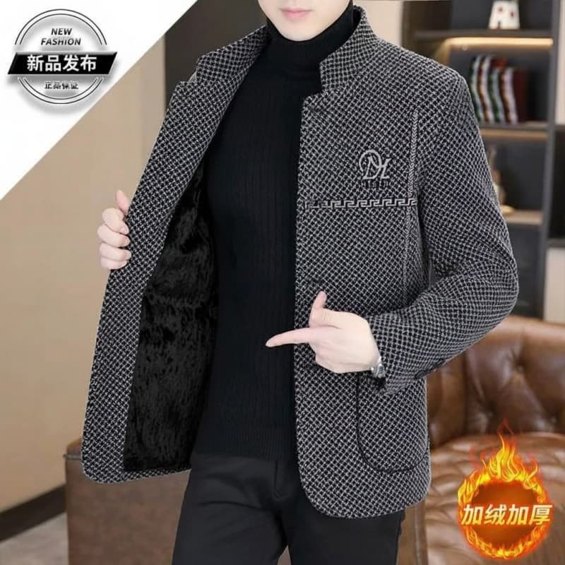 Suit Man 2026 Winter New Plush Woolen Short Coat Stand Collar Casual Trendy Men's Wool Jacket