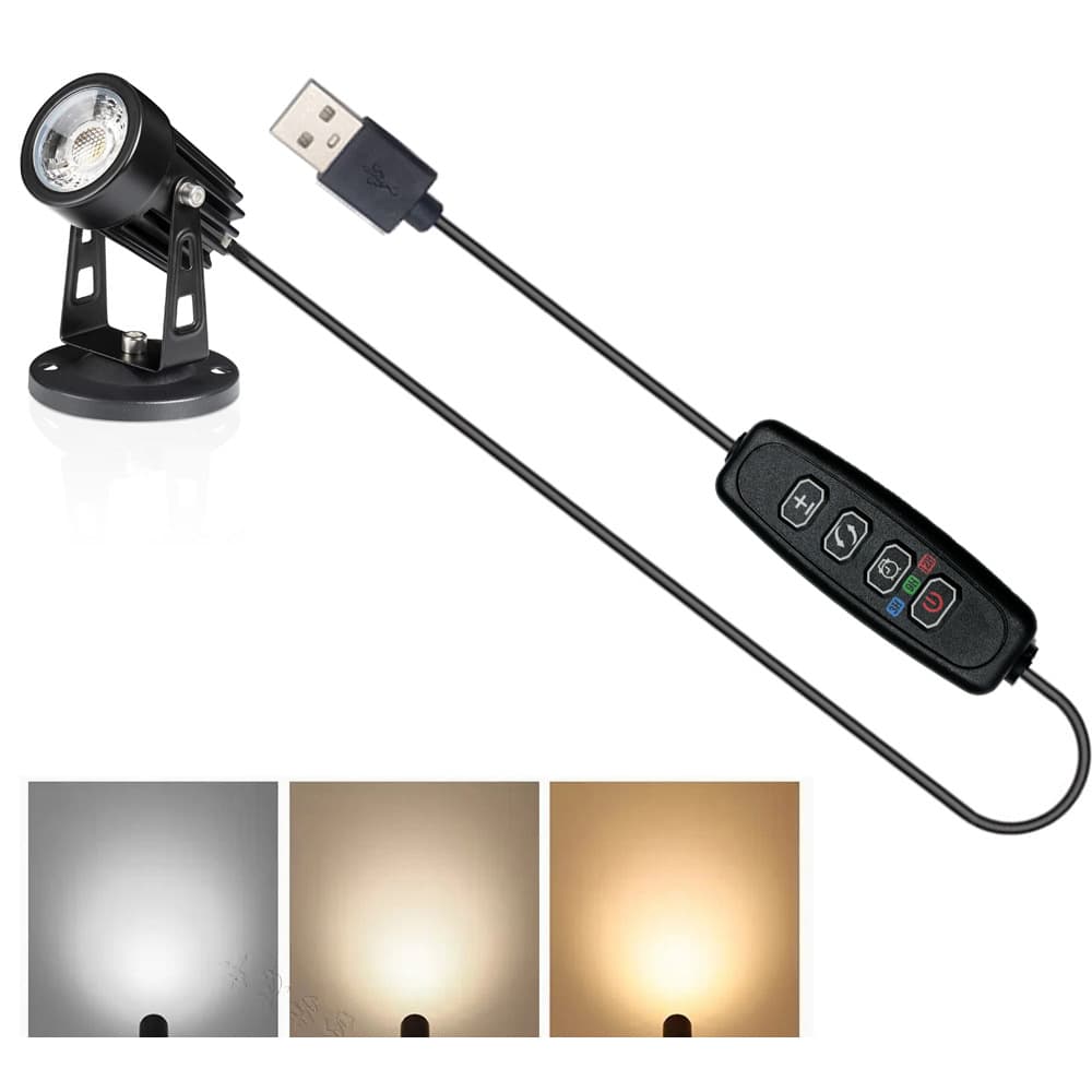 3/5W adjustable color temperature and brightness with US plug, 1.8m wire ground spike spotlight for indoor landscape potted plants and murals