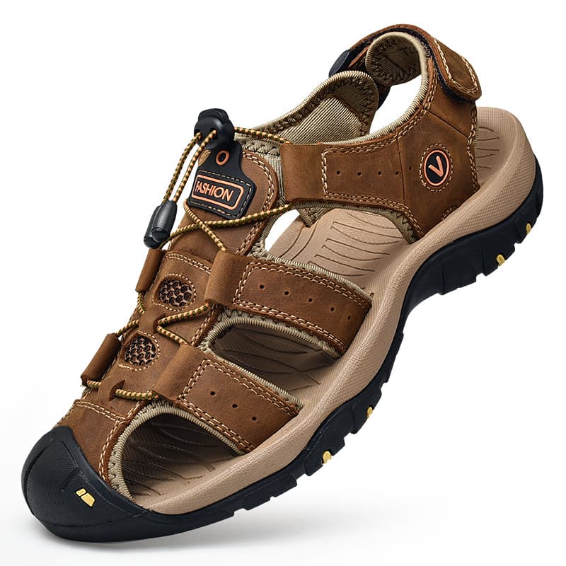 Men's High-End Genuine Leather Sandals, Summer Outdoor Closed-Toe Casual Beach Shoes, Men's Genuine Leather Outdoor Sandals