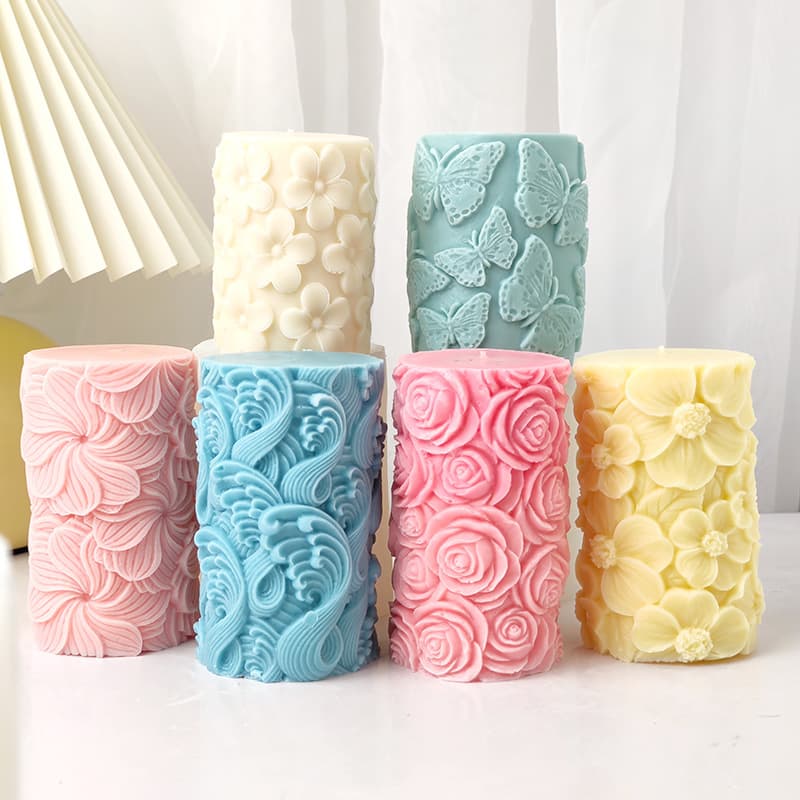 Meiyasi Multiple Relief Pillar Candle Molds Wave Flower Butterfly Column Scented Candle Mold Home Decoration