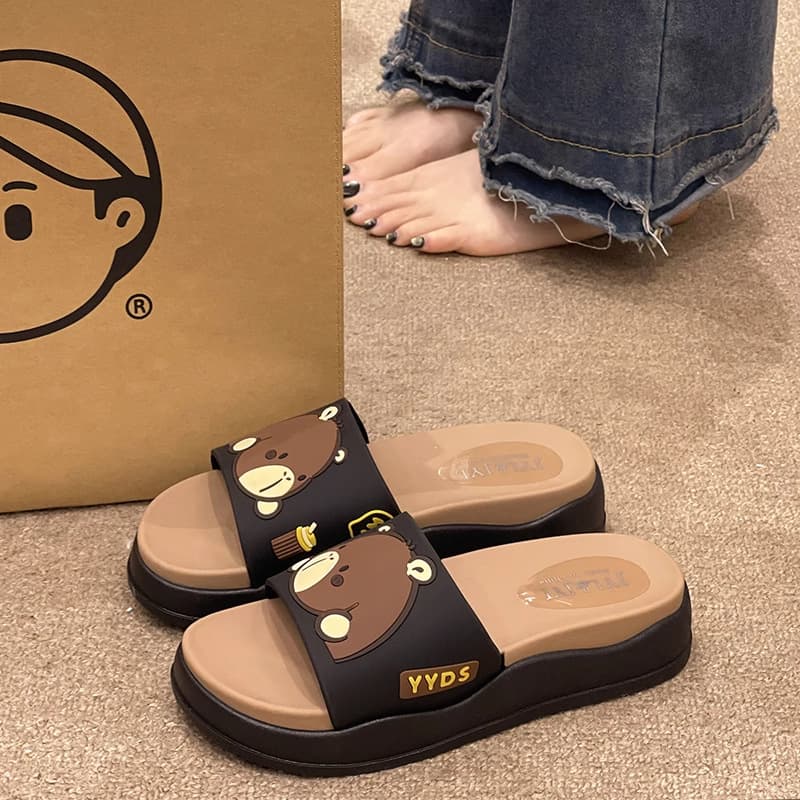 Cute cartoon slippers for women to wear outside in summer thick-soled home indoor bath non-slip office soft-soled slippers