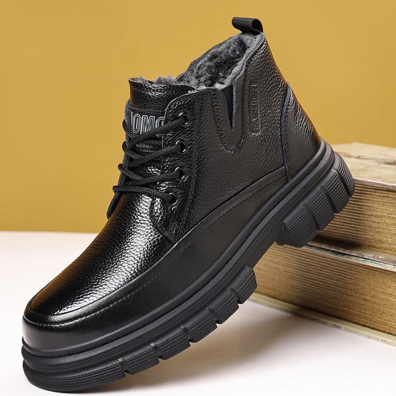 Men's Winter New Wool Fur Lined High-Top Casual Genuine Leather Snow Boots