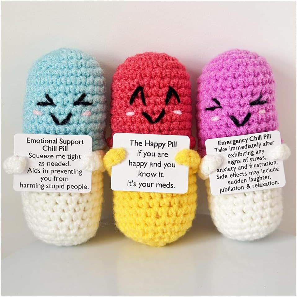 Cross-border Hot-selling Finished Handmade Crochet Yarn Cute Small Capsule Doll Positive Energy Card Supports Cartoon Soft