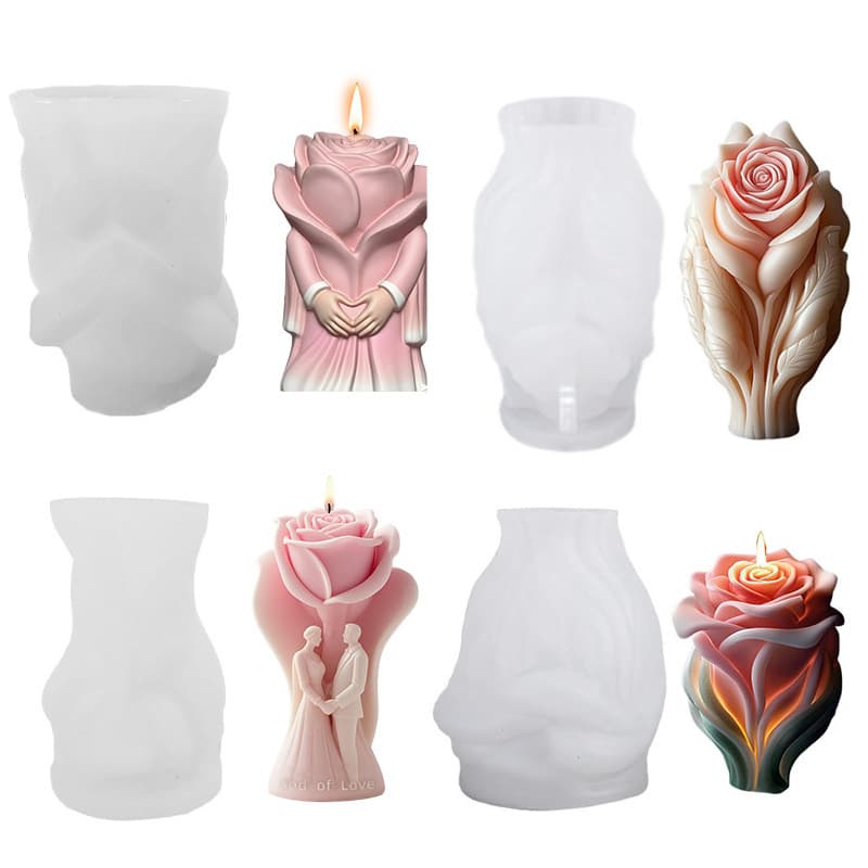 DIY Valentine's Day Love Rose Creative Scented Candle Valentine's Day Decorative Ornaments Making Silicone Mold