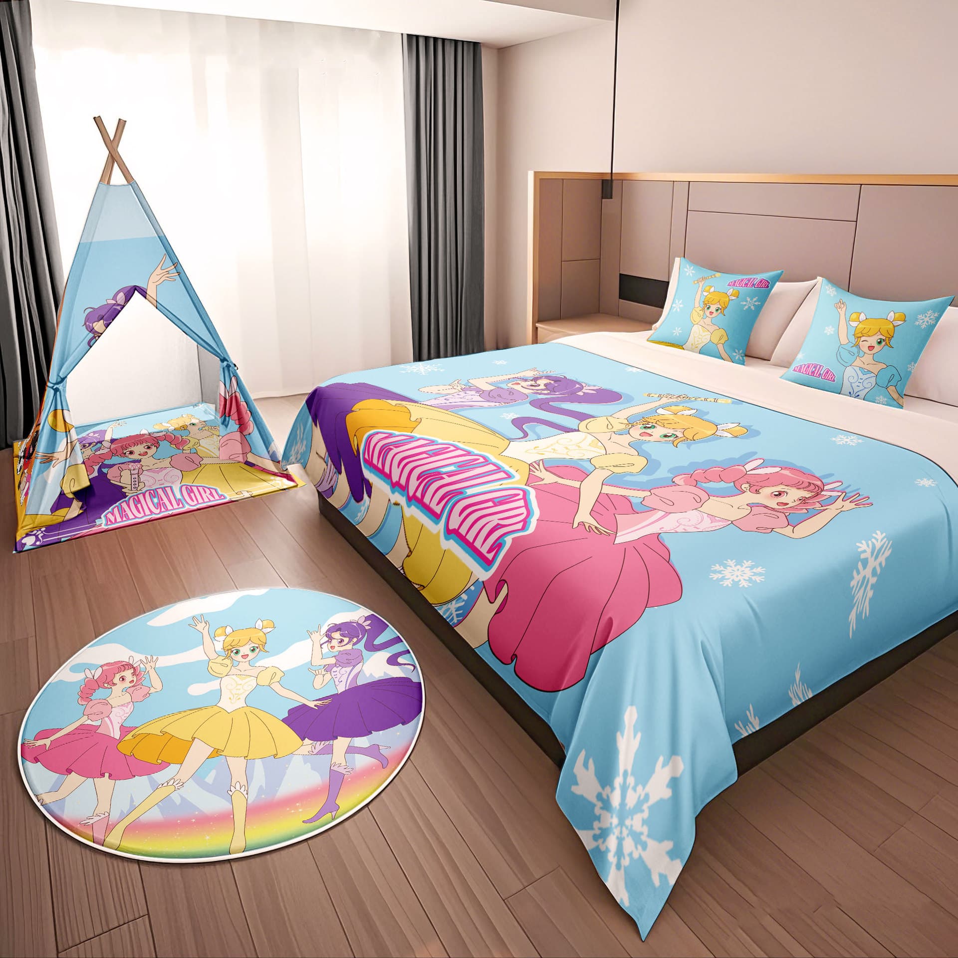 Family Room Soft Furnishings Full Set Bed Cover Throw Pillow Tent Floor Mat Hotel Kids Theme Room Upgrade Decor Customizable