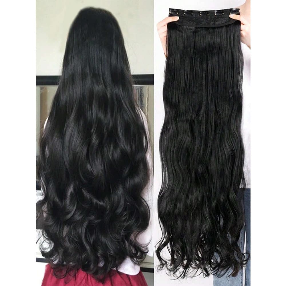 80cm Long Hair Extension Weft 5-Clip One-Piece Curly Synthetic Hair Extension High-Temperature Fiber Long Curly Hair