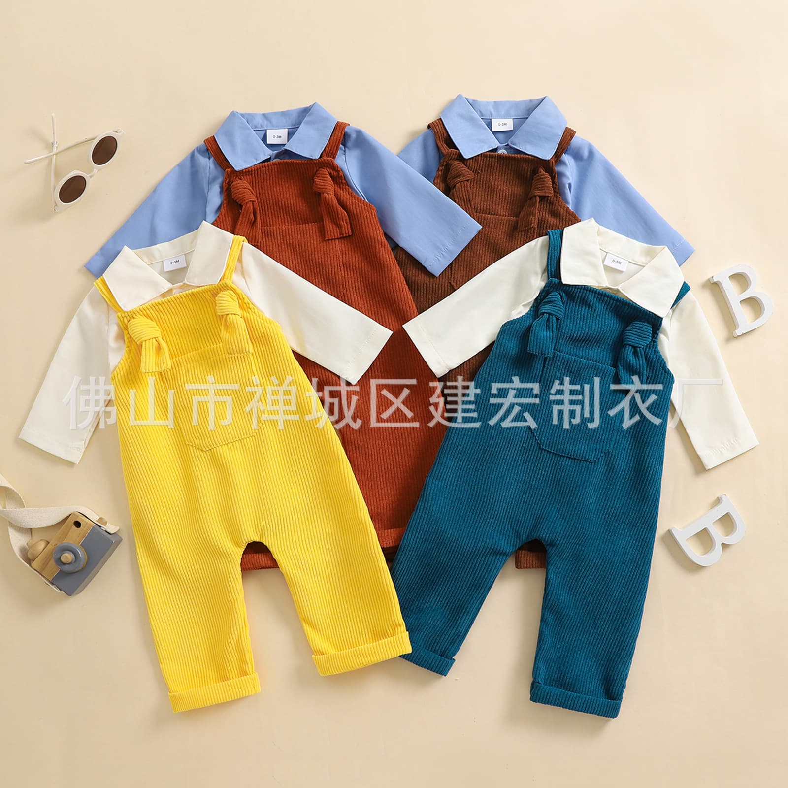 2025 new cross-border baby gentleman's shirt, corduroy overalls, infant and child two-piece set, infant and child clothing