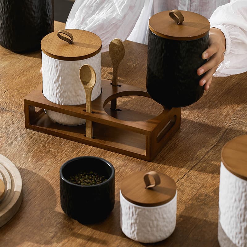 Rock Texture Ceramic Storage Jar Tea Canister Coffee Bean Airtight Container Kitchen Storage Can Sugar Jar Grain Jar