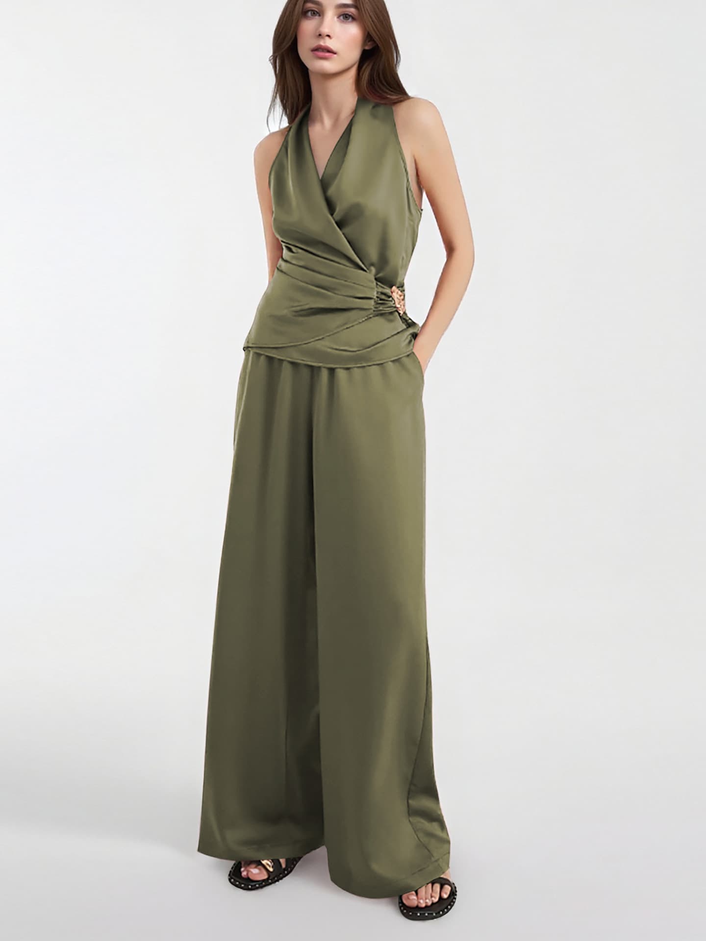 Amazon Independent Store High-Quality 2-Piece Sleeveless Vest High-Waist Wide-Leg Floor-Length Pants Set Summer New Arrival