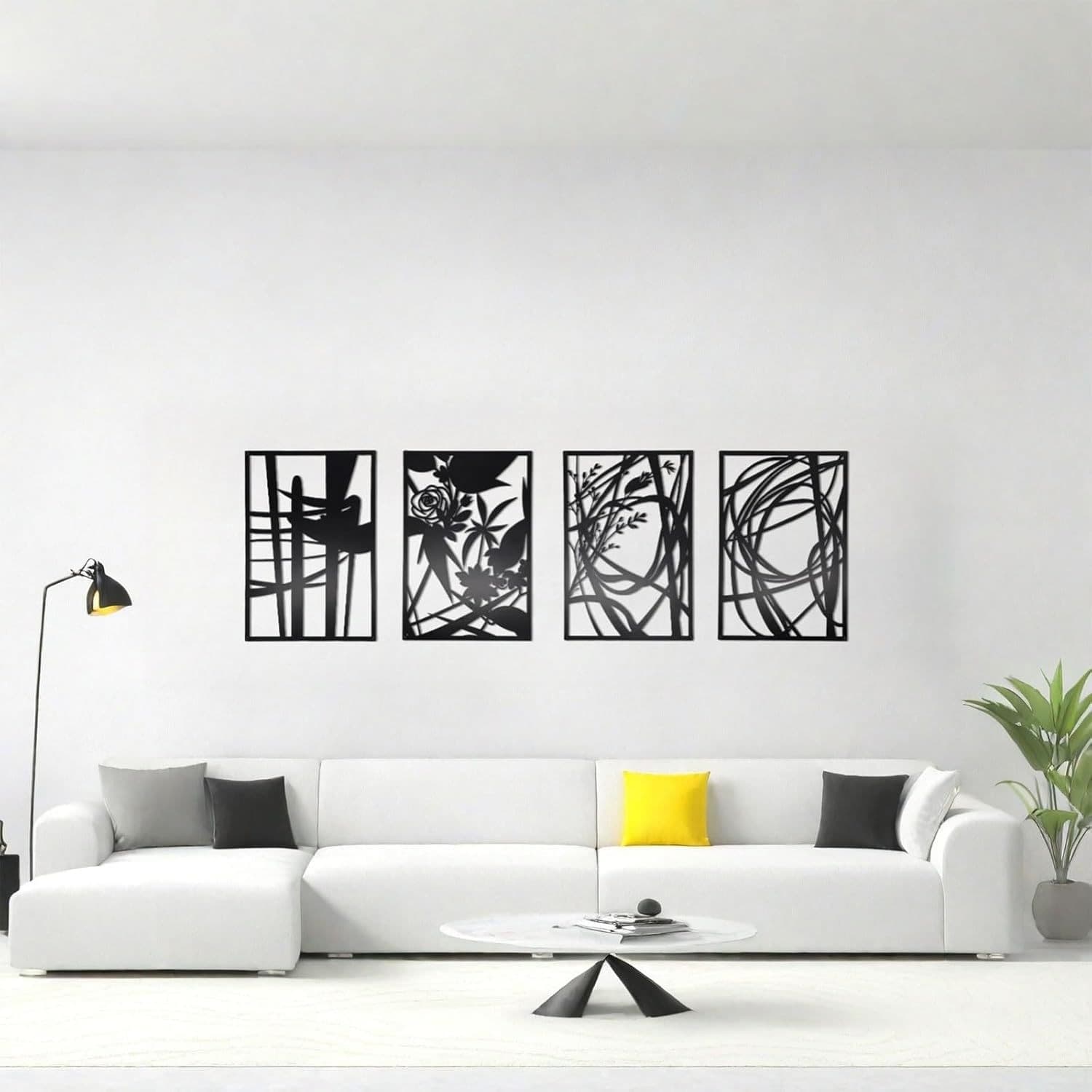 4-Piece Set of Black Abstract Wall Art Decorations for Living Room, Bedroom, Bathroom, Study, Single-Line Art Wall Decor