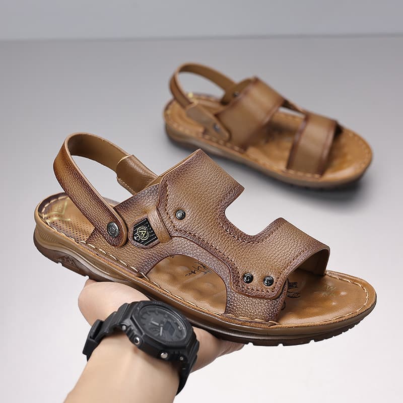 Men's Sandals Summer 2026 New Style Breathable Leather Casual Shoes Genuine Leather Beach Driving Shoes