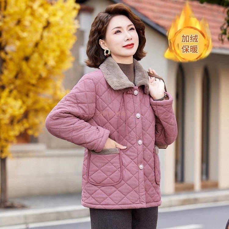 New style autumn and winter fleece-lined coat for middle-aged women aged 40-50, fashionable cotton-padded jacket.