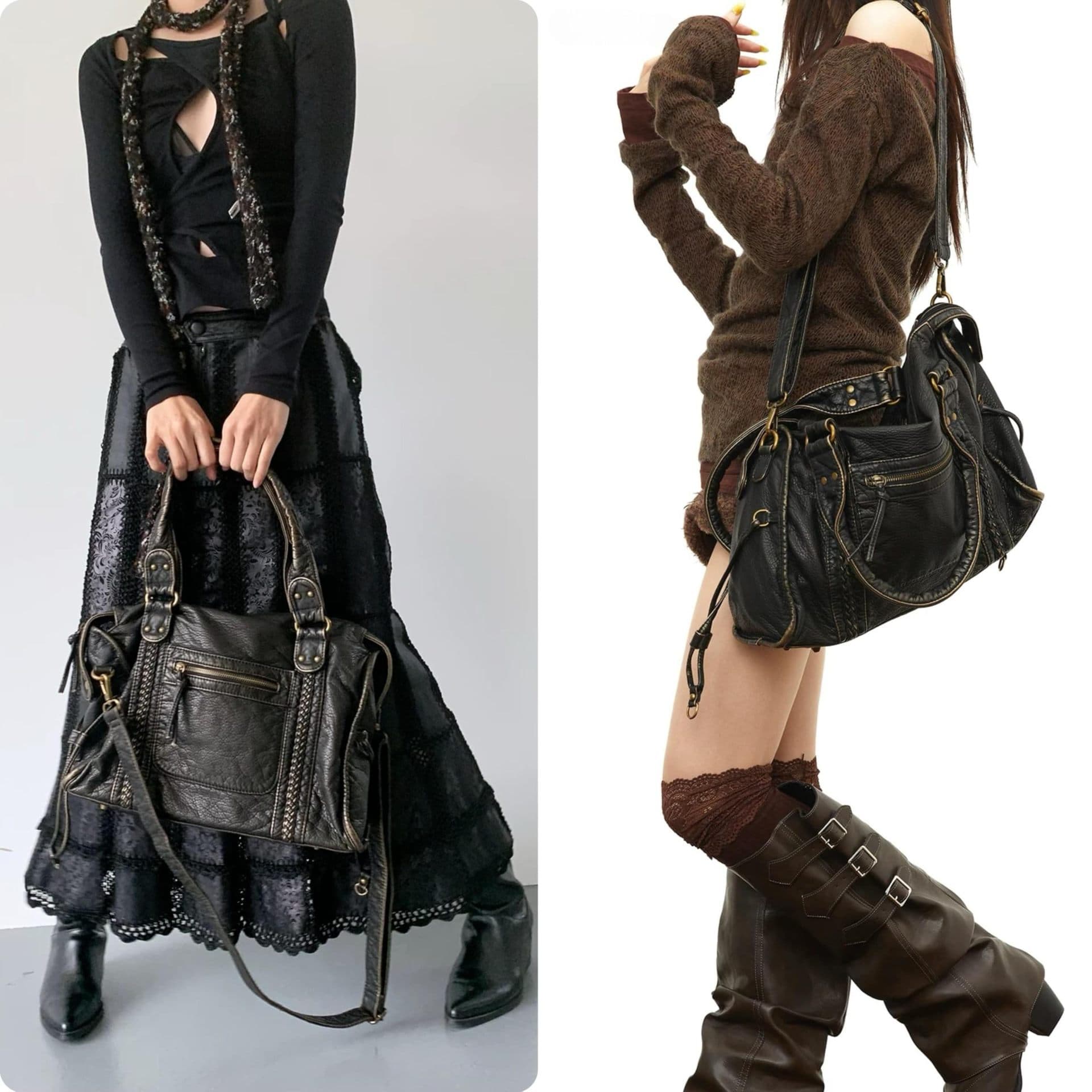 New Women's Crossbody Bag Large Tote Soft Leather Wallet Washed Bag Vintage Shoulder Crossbody